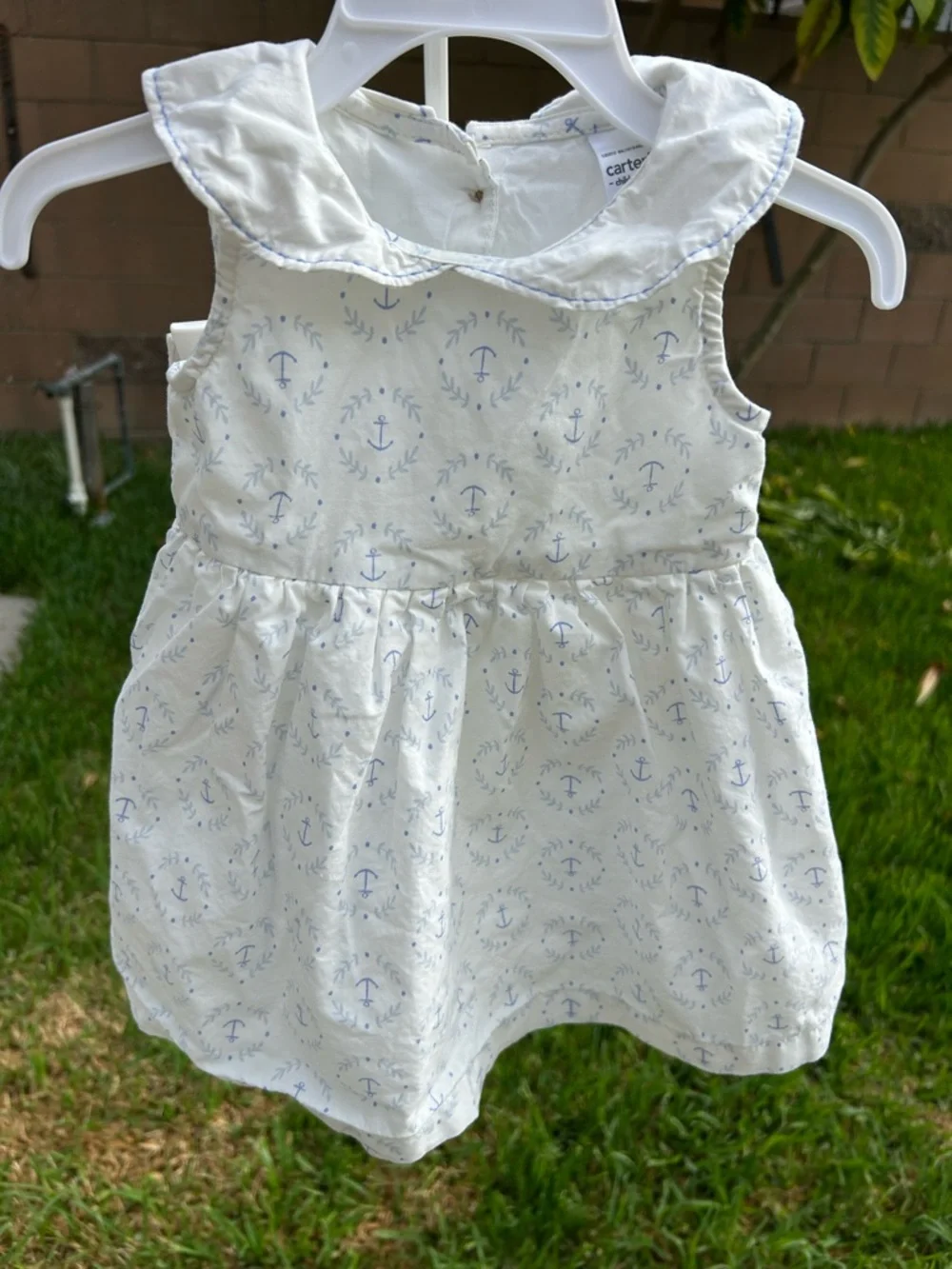 Carter's White Baby Dress with Light Blue Accents